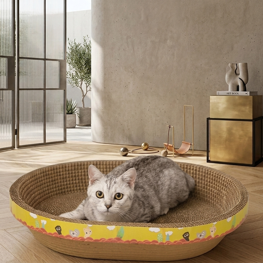 Cat lounging on scratcher