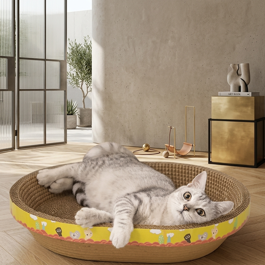 Cat sleeping on scratcher