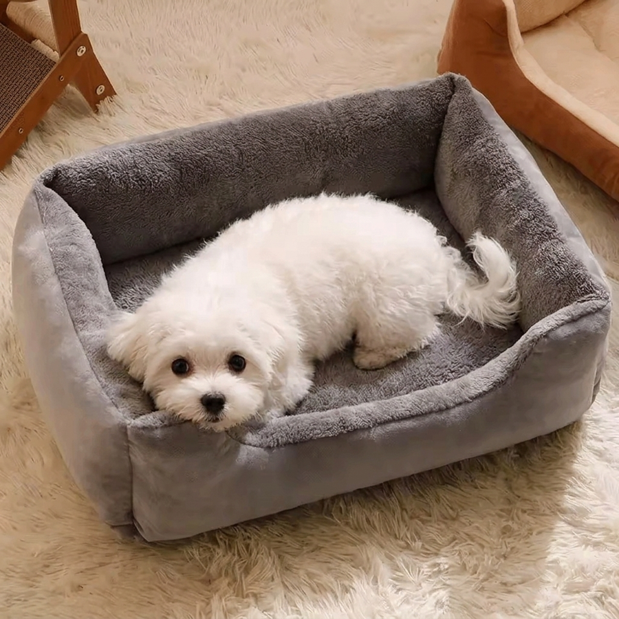 Dog resting in the calming bed