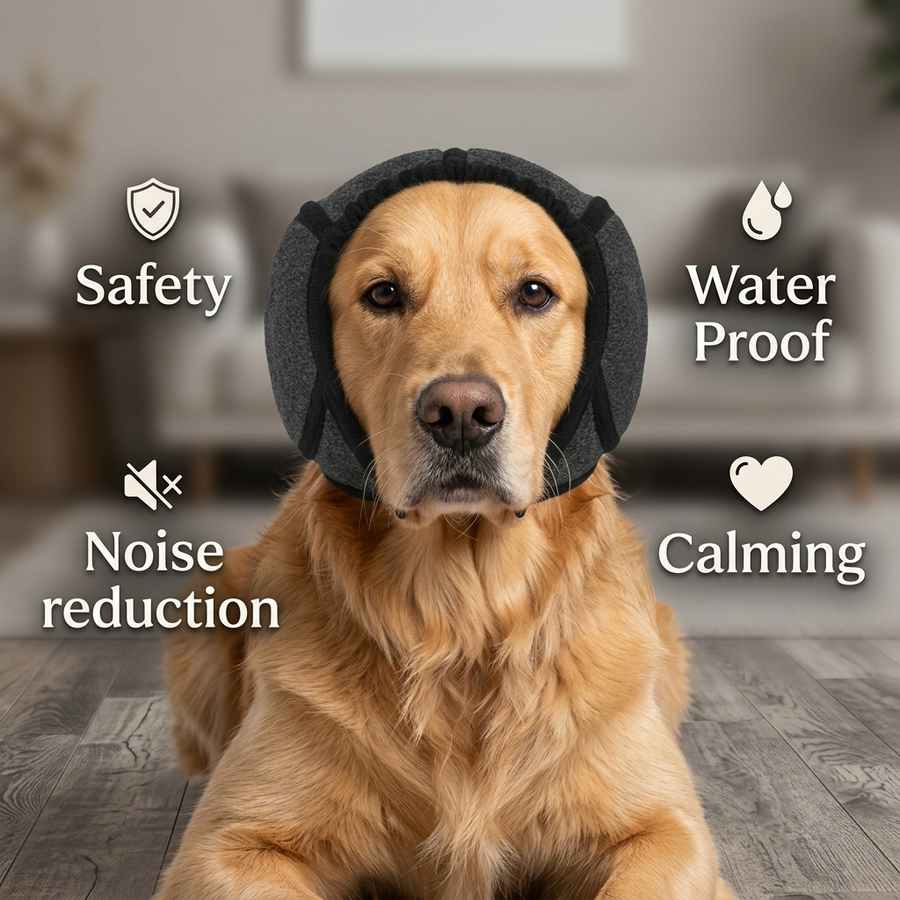 Calming ear wrap on a dog